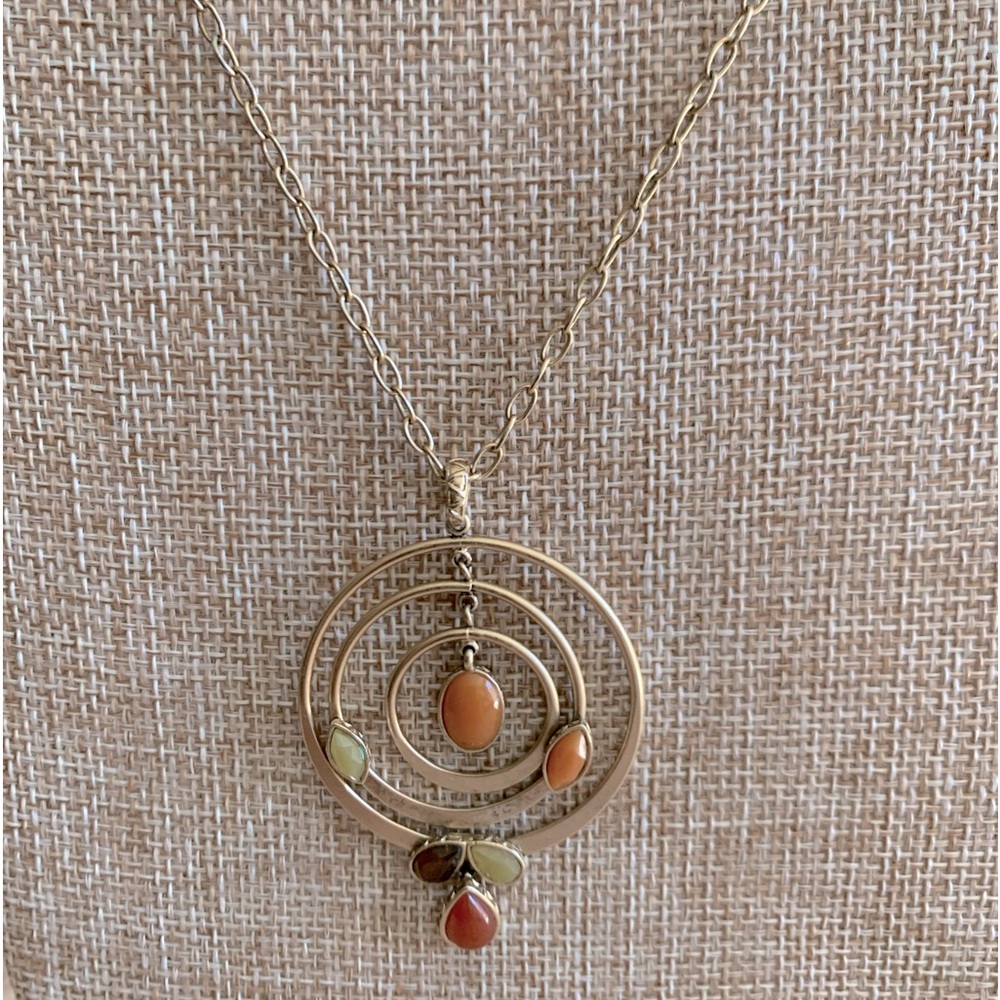 Xiomara Castro Boho Antique Gold Tone Cut Crystal Circle Necklace
